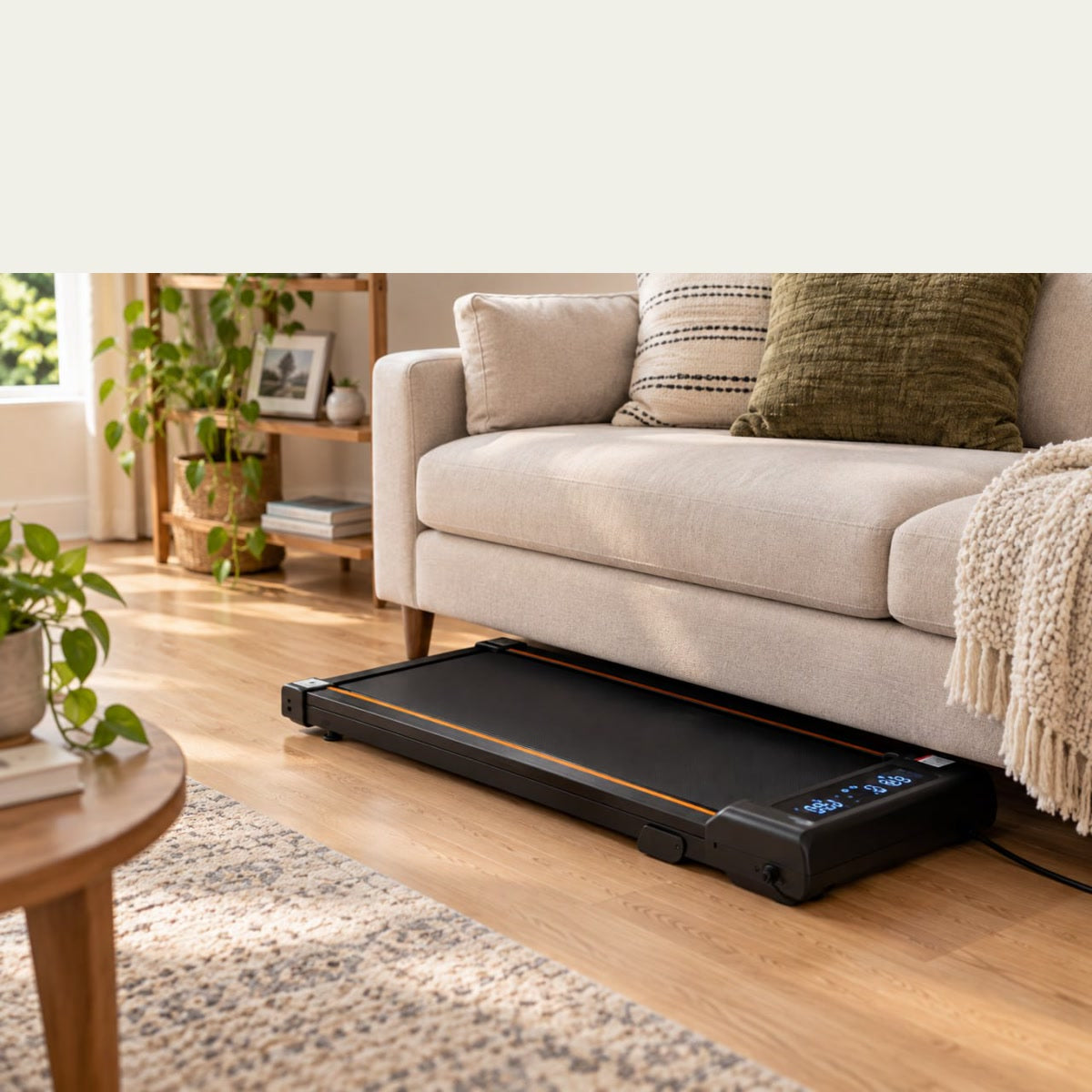 StepFlow stored neatly beneath a living room sofa