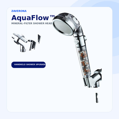 ZAVERONA AquaFlow mineral-filter handheld shower head and wall holder