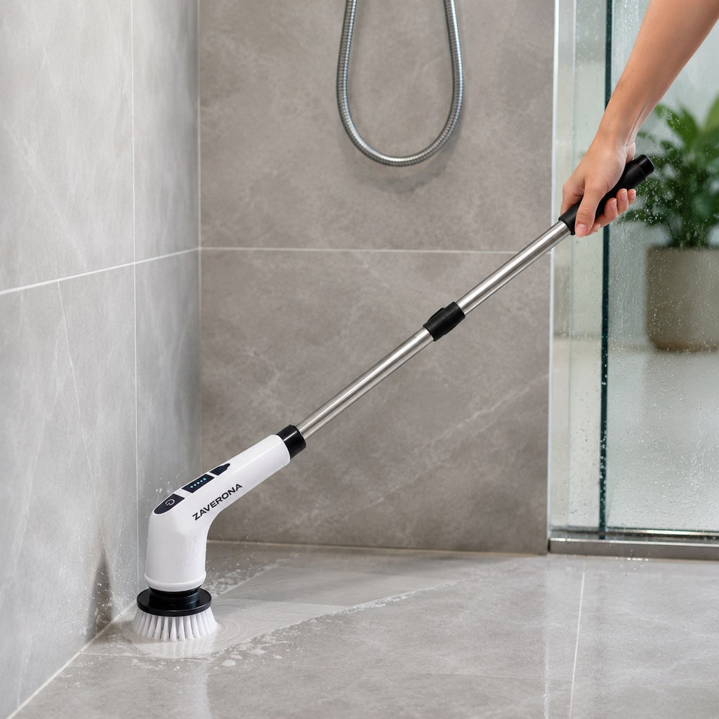 ZAVERONA FlexClean with extendable handle cleaning a shower corner