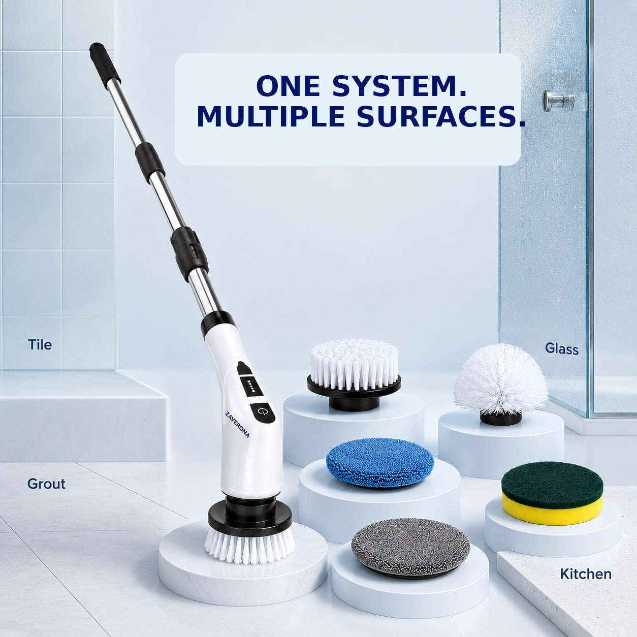 Reference guide showing different spin scrubber attachment uses