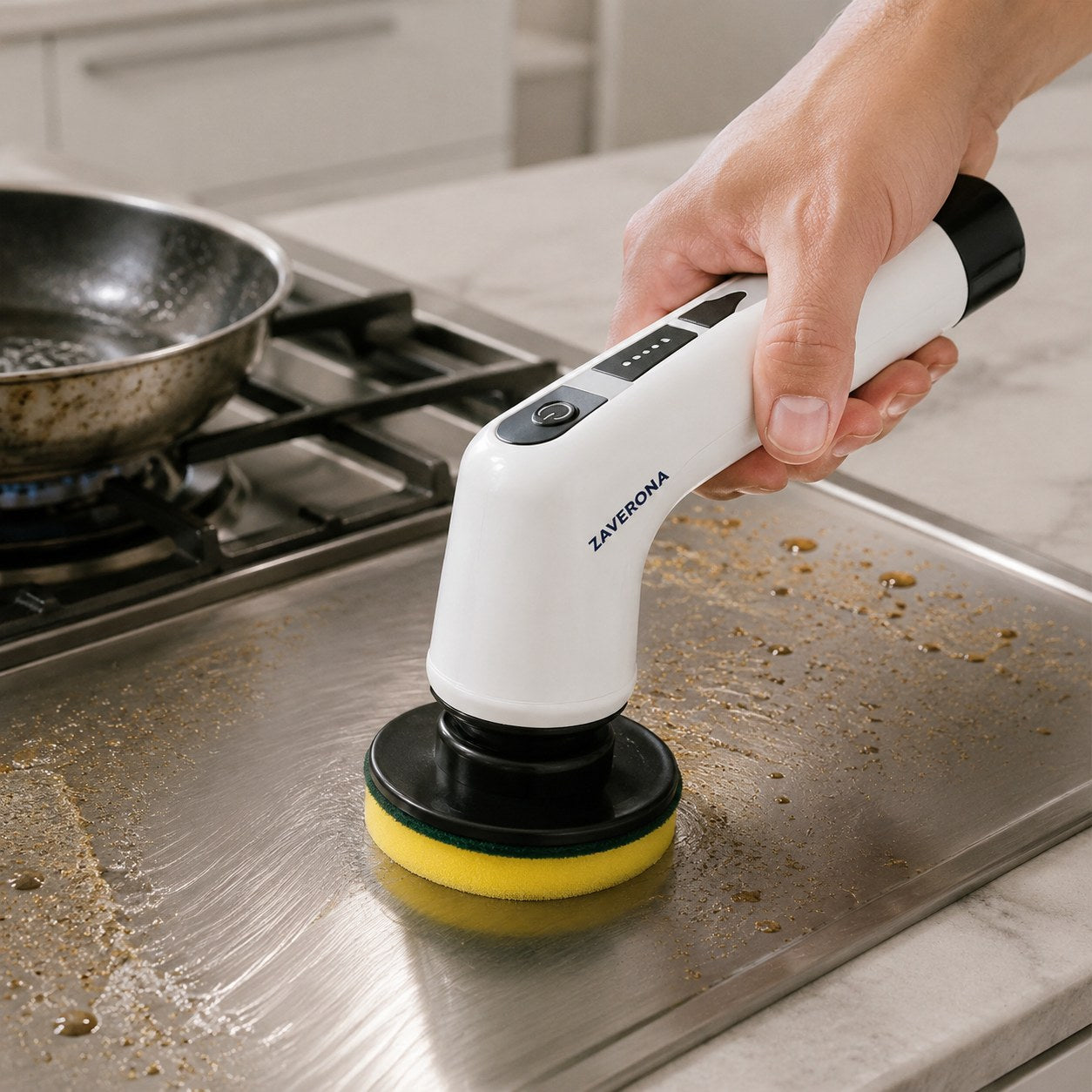 FlexClean used in compact handheld mode on a kitchen surface